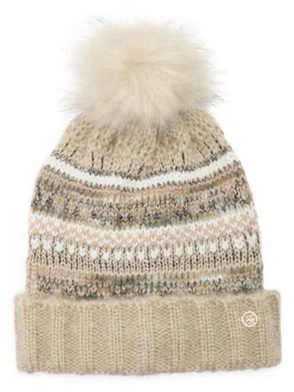 Ted Baker Neutral Fair Isle Pom-Pom Beanie - Beige & Cream